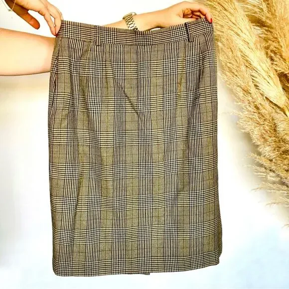 VINTAGE CLAIBORNE Brown Tan Plaid Print Business Pencil Midi Knee Skirt 6 - Picture 8 of 8